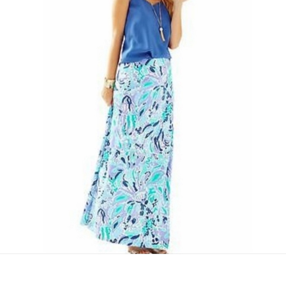 Lilly Pulitzer Blue Teal Paisley Maxi Skirt